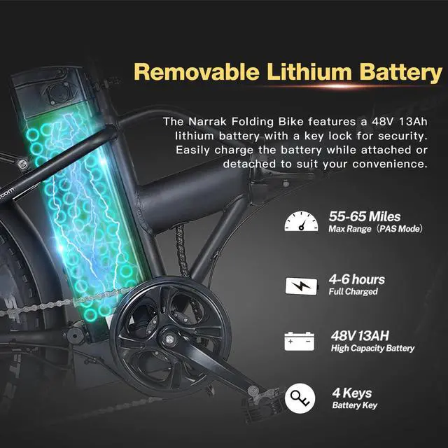 Alt view image 2 of 6 - Fat Tire Folding Electric Bike, 48V & 624Wh Lithium Removable Battery, Peak 1100W Brushless Motor, Max Speed 28Mph, M5 Large LCD Display, Suspension, Step-Over/Thru Frame