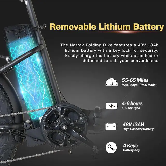 Alt view image 2 of 6 - Fat Tire Folding Electric Bike, 48V & 624Wh Lithium Removable Battery, Peak 1100W Brushless Motor, Max Speed 28Mph, M5 Large LCD Display, Suspension, Step-Over/Thru Frame Step-thru Black