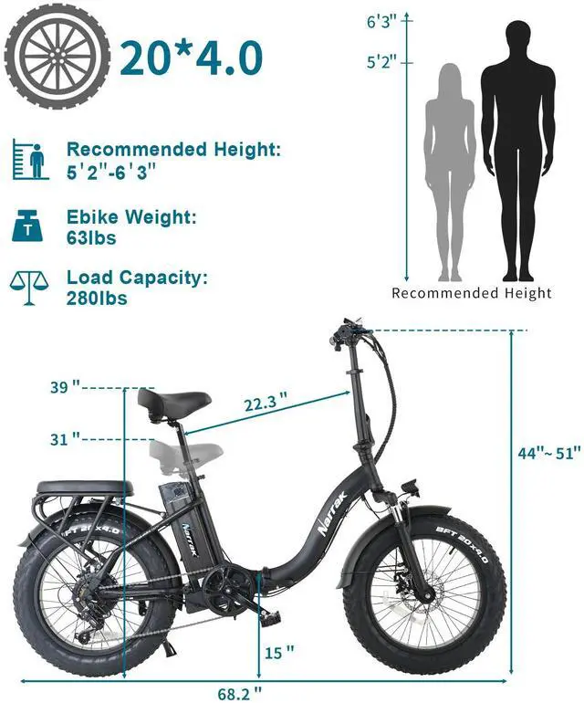 Alt view image 6 of 6 - Fat Tire Folding Electric Bike, 48V & 624Wh Lithium Removable Battery, Peak 1100W Brushless Motor, Max Speed 28Mph, M5 Large LCD Display, Suspension, Step-Over/Thru Frame Step-thru Black