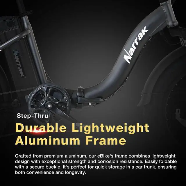 Alt view image 4 of 6 - Fat Tire Folding Electric Bike, 48V & 624Wh Lithium Removable Battery, Peak 1100W Brushless Motor, Max Speed 28Mph, M5 Large LCD Display, Suspension, Step-Over/Thru Frame Step-thru Black