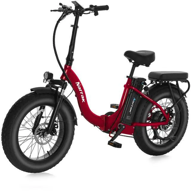 Main image of Fat Tire Folding Electric Bike, 48V & 624Wh Lithium Removable Battery, Peak 1100W Brushless Motor, Max Speed 28Mph, M5 Large LCD Display, Suspension, Step-Over/Thru Frame Step-thru Red