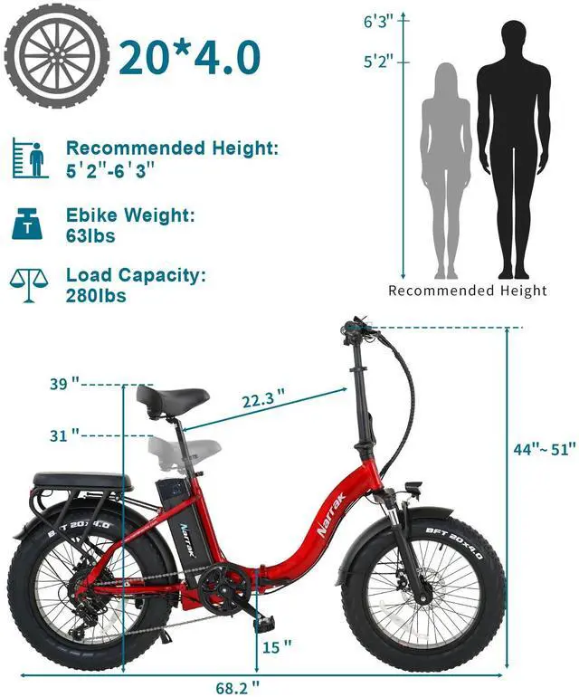 Alt view image 6 of 6 - Fat Tire Folding Electric Bike, 48V & 624Wh Lithium Removable Battery, Peak 1100W Brushless Motor, Max Speed 28Mph, M5 Large LCD Display, Suspension, Step-Over/Thru Frame Step-thru Red