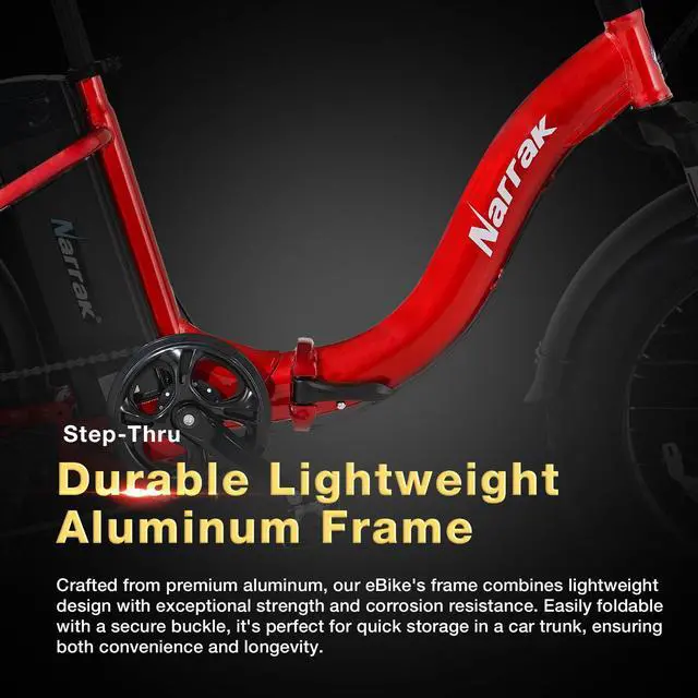 Alt view image 3 of 6 - Fat Tire Folding Electric Bike, 48V & 624Wh Lithium Removable Battery, Peak 1100W Brushless Motor, Max Speed 28Mph, M5 Large LCD Display, Suspension, Step-Over/Thru Frame Step-thru Red