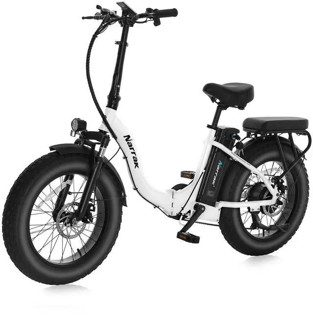 Main image of Fat Tire Folding Electric Bike, 48V & 624Wh Lithium Removable Battery, Peak 1100W Brushless Motor, Max Speed 28Mph, M5 Large LCD Display, Suspension, Step-Over/Thru Frame Step-thru White