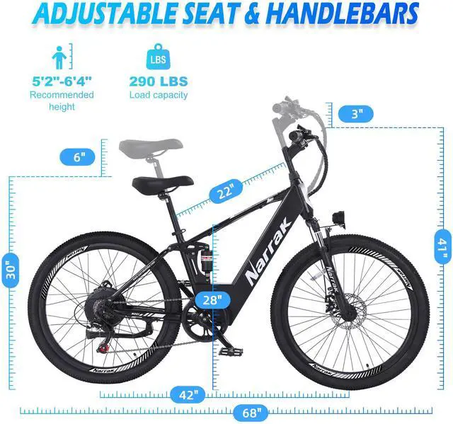 Alt view image 5 of 7 - Electric Mountain Bike for Adults 26" Step-Over/Thru Commuter Ebike for Men Women, 1100W Peak Motor, 500Wh Removable Battery, LCD Display, 7-Speed, Front Suspension
