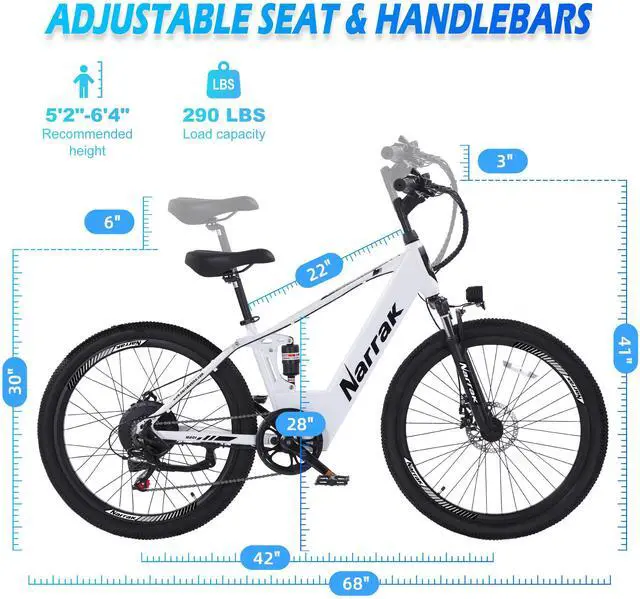 Alt view image 5 of 7 - Electric Mountain Bike for Adults 26" Step-Over/Thru Commuter Ebike for Men Women, 1100W Peak Motor, 500Wh Removable Battery, LCD Display, 7-Speed, Front Suspension Step-Over White