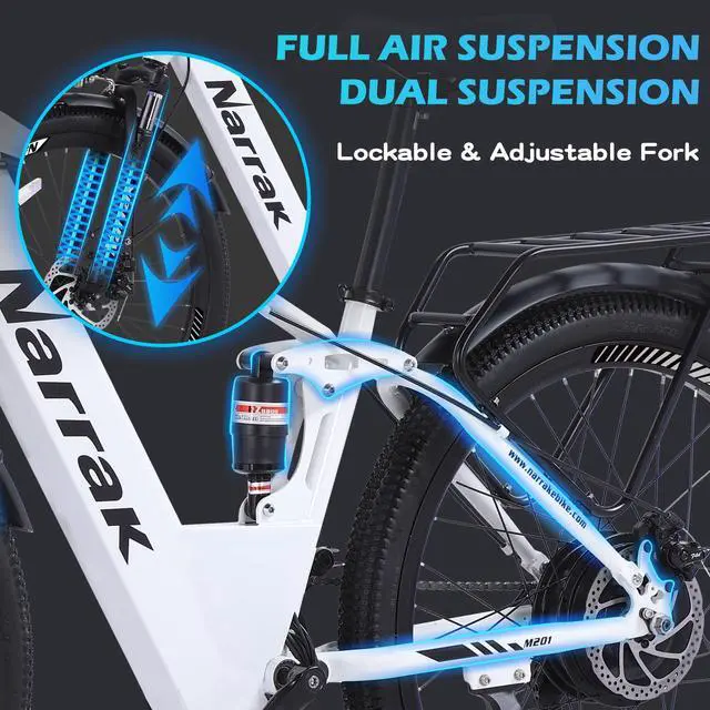 Alt view image 2 of 7 - Electric Mountain Bike for Adults 26" Step-Over/Thru Commuter Ebike for Men Women, 1100W Peak Motor, 500Wh Removable Battery, LCD Display, 7-Speed, Front Suspension Step-Over White