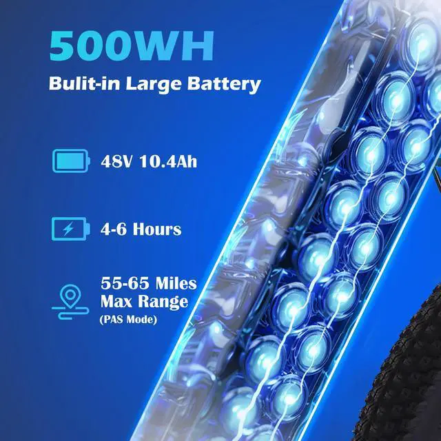 Alt view image 3 of 7 - Electric Mountain Bike for Adults 26" Step-Over/Thru Commuter Ebike for Men Women, 1100W Peak Motor, 500Wh Removable Battery, LCD Display, 7-Speed, Front Suspension Step-thru Black