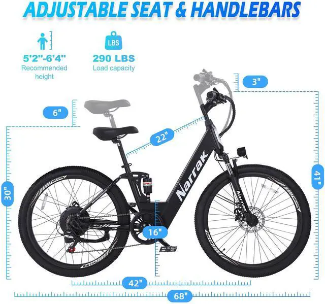 Alt view image 5 of 7 - Electric Mountain Bike for Adults 26" Step-Over/Thru Commuter Ebike for Men Women, 1100W Peak Motor, 500Wh Removable Battery, LCD Display, 7-Speed, Front Suspension Step-thru Black