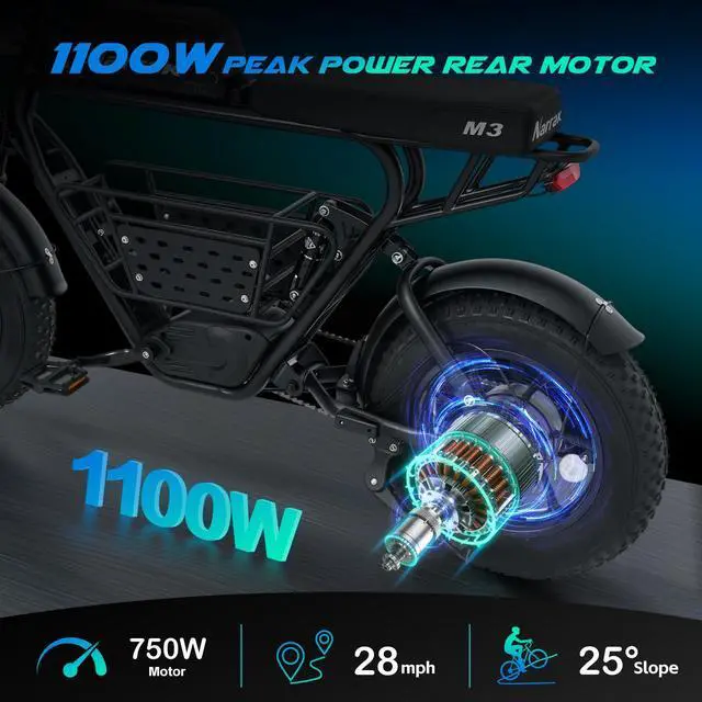 Alt view image 3 of 7 - Electric Bike for Adults,1100W Peak Motor 16" x 4.0 Fat Tires 28MPH E-Bike, 48V Removable Battery Dirt Bike, Dual Suspension & Brakes Motorcycle, 7-Speed, All Terrain for Mountains, Snow