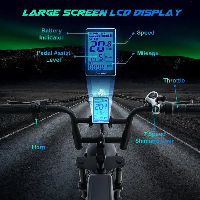 Alt view image 4 of 7 - Electric Bike for Adults,1100W Peak Motor 16" x 4.0 Fat Tires 28MPH E-Bike, 48V Removable Battery Dirt Bike, Dual Suspension & Brakes Motorcycle, 7-Speed, All Terrain for Mountains, Snow