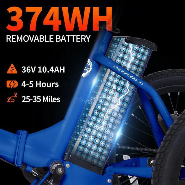 Alt view image 3 of 6 - Electric Tricycle for Adults,20" Folding Electric Trike,3 Wheels Electric Bicycle Bikes, 350W Step-Thru Etrike with 374WH Removable Battery and Large Basket for Women Men Blue