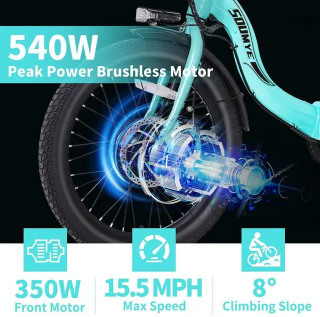 Alt view image 2 of 6 - Electric Tricycle for Adults,20" Folding Electric Trike,3 Wheels Electric Bicycle Bikes, 350W Step-Thru Etrike with 374WH Removable Battery and Large Basket for Women Men Green