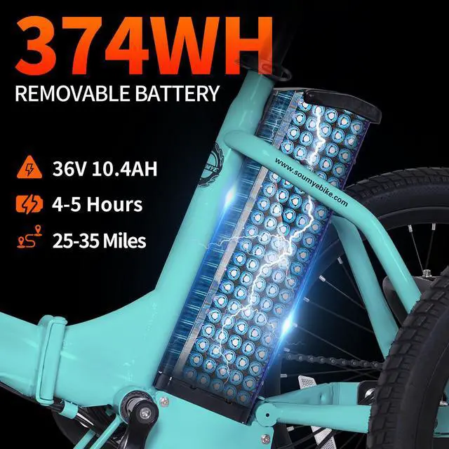 Alt view image 3 of 6 - Electric Tricycle for Adults,20" Folding Electric Trike,3 Wheels Electric Bicycle Bikes, 350W Step-Thru Etrike with 374WH Removable Battery and Large Basket for Women Men Green