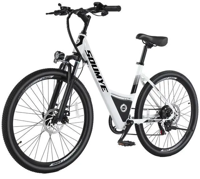 Main image of Electric Mountain Bike for Adults 26" Step-Thru/Over Commuting Ebike for Men Women with Peak Power 540w, 360Wh Built-in Battery, LCD Display, 7 Gears & Front Shock Absorber Step-thru White