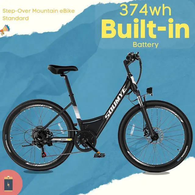 Alt view image 5 of 7 - Electric Mountain Bike for Adults 26" Step-Thru/Over Commuting Ebike for Men Women with Peak Power 540w, 360Wh Built-in Battery, LCD Display, 7 Gears & Front Shock Absorber Step-Thur Black