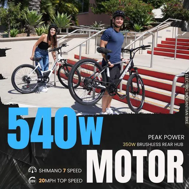 Alt view image 4 of 7 - Electric Mountain Bike for Adults 26" Step-Thru/Over Commuting Ebike for Men Women with Peak Power 540w, 360Wh Built-in Battery, LCD Display, 7 Gears & Front Shock Absorber Step-Thur Black