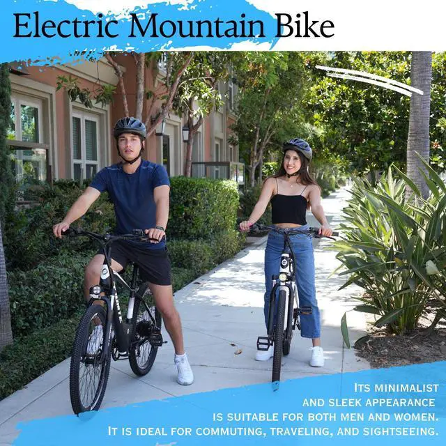 Alt view image 2 of 7 - Electric Mountain Bike for Adults 26" Step-Thru/Over Commuting Ebike for Men Women with Peak Power 540w, 360Wh Built-in Battery, LCD Display, 7 Gears & Front Shock Absorber Step-thru White