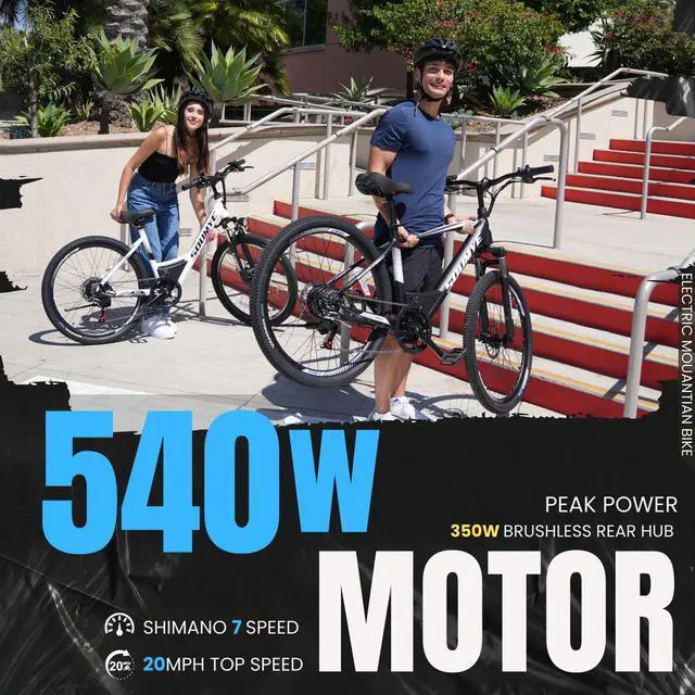 Alt view image 4 of 7 - Electric Mountain Bike for Adults 26" Step-Thru/Over Commuting Ebike for Men Women with Peak Power 540w, 360Wh Built-in Battery, LCD Display, 7 Gears & Front Shock Absorber Step-thru White