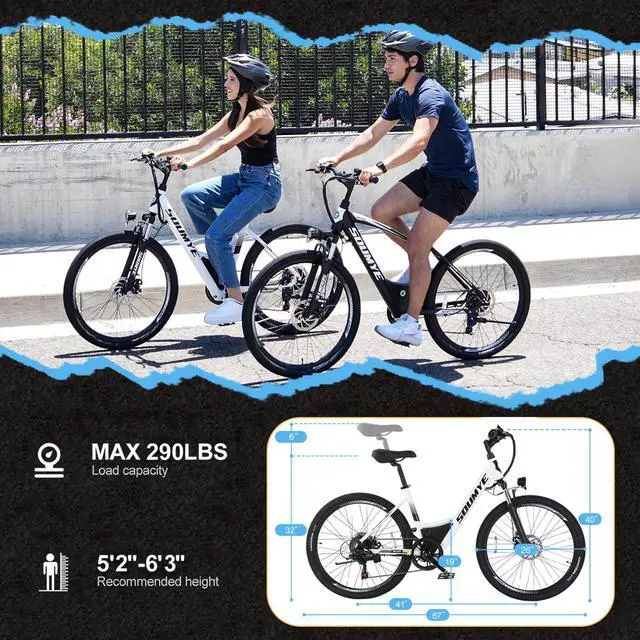 Alt view image 7 of 7 - Electric Mountain Bike for Adults 26" Step-Thru/Over Commuting Ebike for Men Women with Peak Power 540w, 360Wh Built-in Battery, LCD Display, 7 Gears & Front Shock Absorber Step-thru White