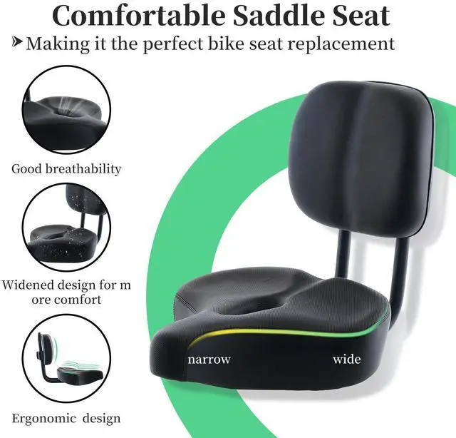 Alt view image 3 of 7 - Oversized Bike Seat, Comfort Bicycle Seat Replacement for Men & Women, Electric Bike Seat Cushion Extra Wide with Backrest, Large Comfy Seat, Soft Cushion,Accessory for Bikes