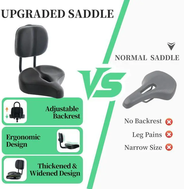 Alt view image 5 of 7 - Oversized Bike Seat, Comfort Bicycle Seat Replacement for Men & Women, Electric Bike Seat Cushion Extra Wide with Backrest, Large Comfy Seat, Soft Cushion,Accessory for Bikes