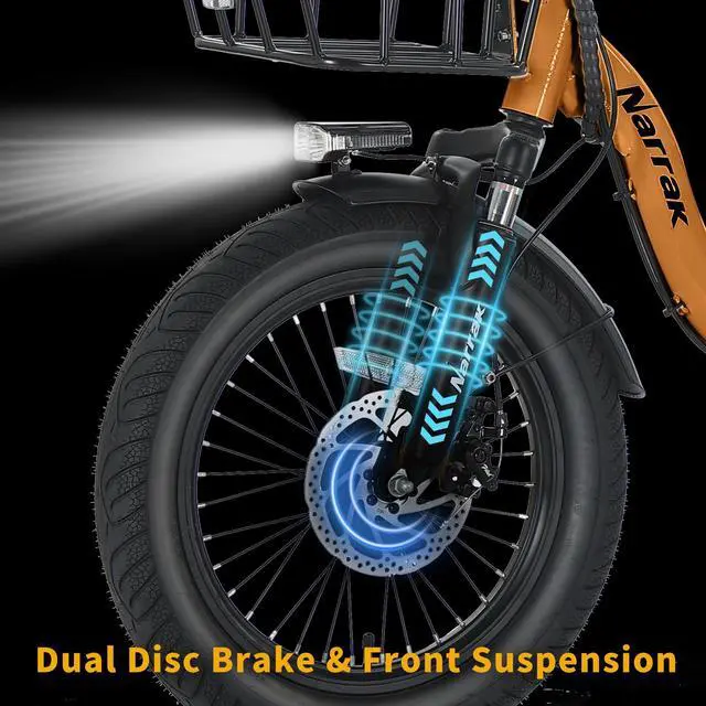 Alt view image 4 of 7 - Narrak Electric Tricycle for Adults,18"x 3.0 Tire Folding Electric Trike,3 Wheels Electric Bicycle Bikes, 350W Step-Thru Etrike with 374WH Removable Battery and Large Basket for Women Men Orange