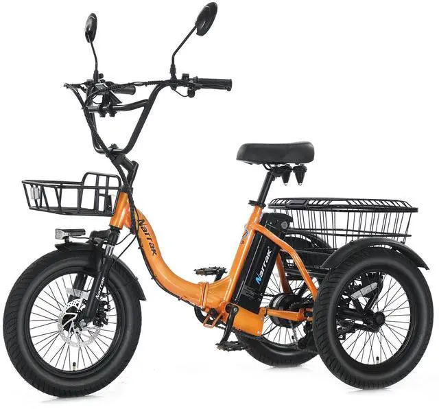Main image of Narrak Electric Tricycle for Adults,18"x 3.0 Tire Folding Electric Trike,3 Wheels Electric Bicycle Bikes, 350W Step-Thru Etrike with 374WH Removable Battery and Large Basket for Women Men Orange