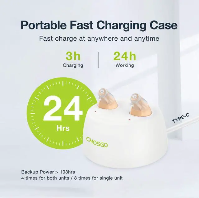 Alt view image 6 of 7 - Chosgo K19 Rechargeable Personal Sound Amplifier with Portable Charging Case,Hearing Amplifiers for Seniors with Noise Cancelling,Mini CIC Hearing Aids with 12-Channel(Beige)