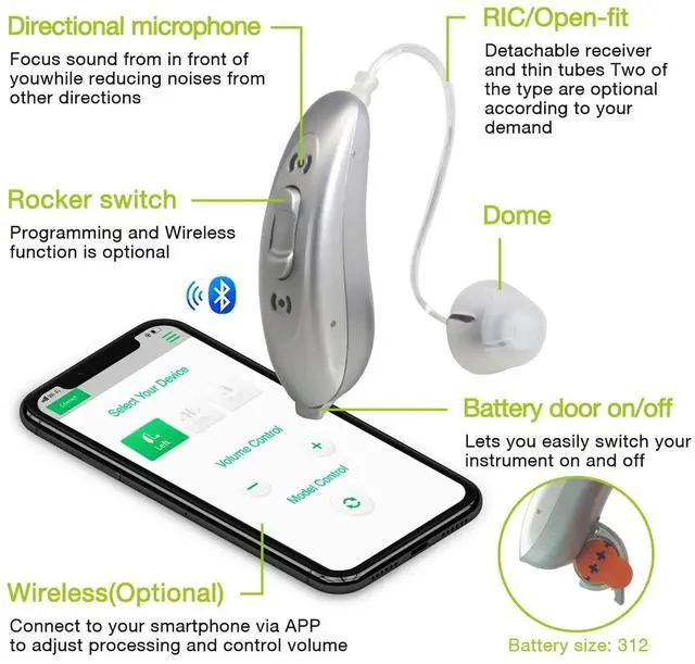 Alt view image 4 of 7 - CHOSGO V03B Bluetooth Hearing Aids For Adults with Smartphone App Control, RIC OTC Hearing Aids For Seniors (Right)