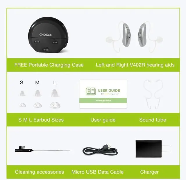 Alt view image 7 of 7 - CHOSGO V402R Over-The-Counter Hearing Aids for Ear Rechargeable Seen on TV, Digital BTE Hearing Amplifiers for Old Age(Sliver)