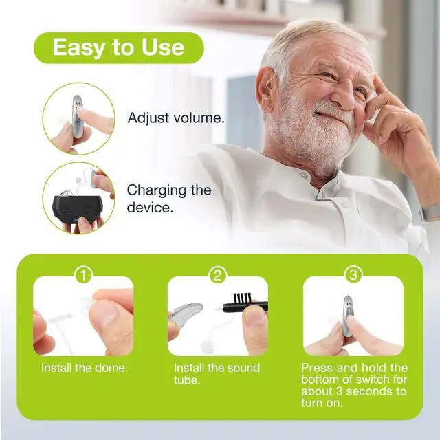 Alt view image 6 of 7 - CHOSGO V402R Over-The-Counter Hearing Aids for Ear Rechargeable Seen on TV, Digital BTE Hearing Amplifiers for Old Age(Sliver)