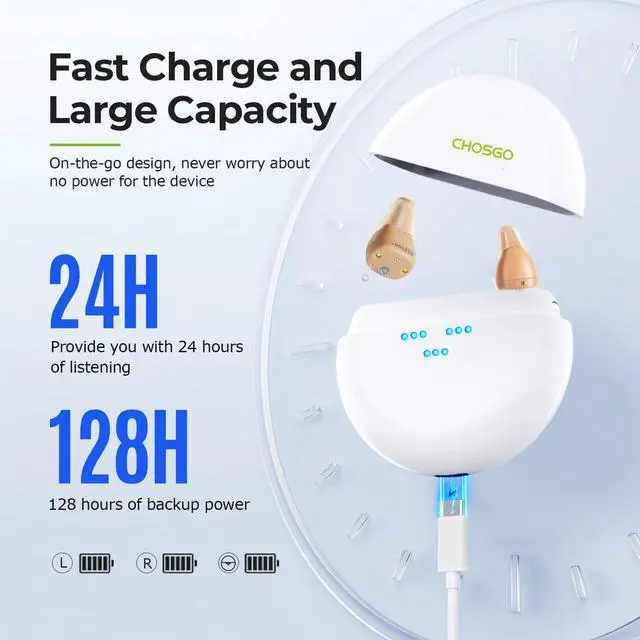 Alt view image 2 of 7 - Chosgo K419 Rechargeable CIC Hearing Aids for Seniors with Noise Cancelling, Digital Hearing Amplifiers with 12-Channel, Mini Personal Sound Amplifier for Ear with Portable Charging Case(Beige)