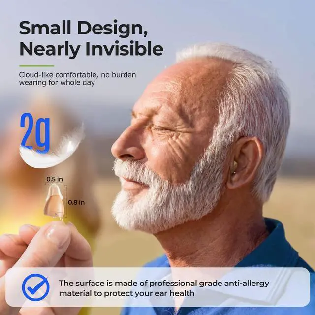 Alt view image 6 of 7 - Chosgo K419 Rechargeable CIC Hearing Aids for Seniors with Noise Cancelling, Digital Hearing Amplifiers with 12-Channel, Mini Personal Sound Amplifier for Ear with Portable Charging Case(Beige)