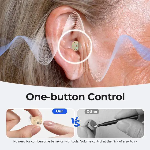 Alt view image 5 of 7 - Chosgo K419 Rechargeable CIC Hearing Aids for Seniors with Noise Cancelling, Digital Hearing Amplifiers with 12-Channel, Mini Personal Sound Amplifier for Ear with Portable Charging Case(Beige)