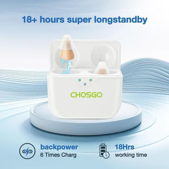Alt view image 6 of 7 - CHOSGO SmartR OTC Rechargeable Hearing Aids for Senior with Noise Cancelling, Mini Invisible,Portable Charging Box/Case(Beige)