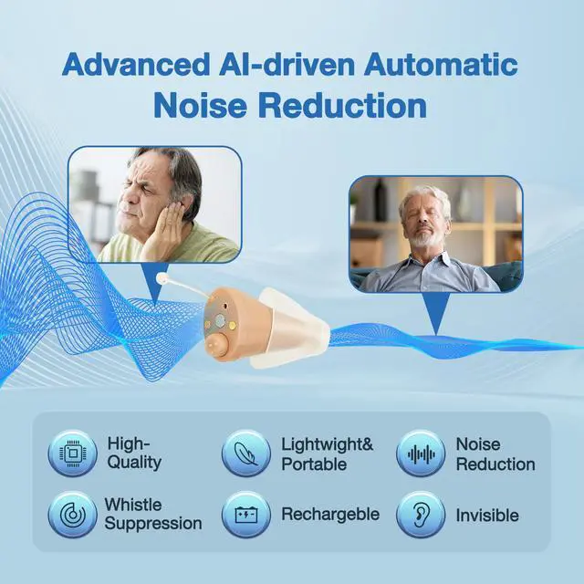 Alt view image 3 of 7 - CHOSGO SmartR OTC Rechargeable Hearing Aids for Senior with Noise Cancelling, Mini Invisible,Portable Charging Box/Case(Beige)