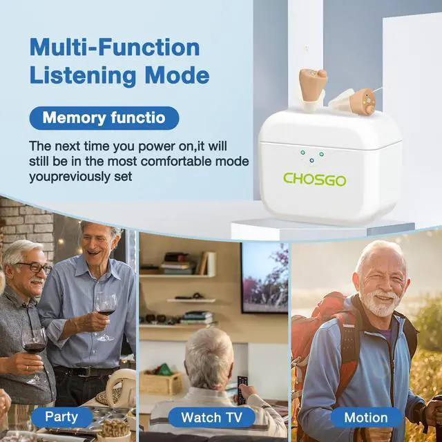 Alt view image 7 of 7 - CHOSGO SmartR OTC Rechargeable Hearing Aids for Senior with Noise Cancelling, Mini Invisible,Portable Charging Box/Case(Beige)