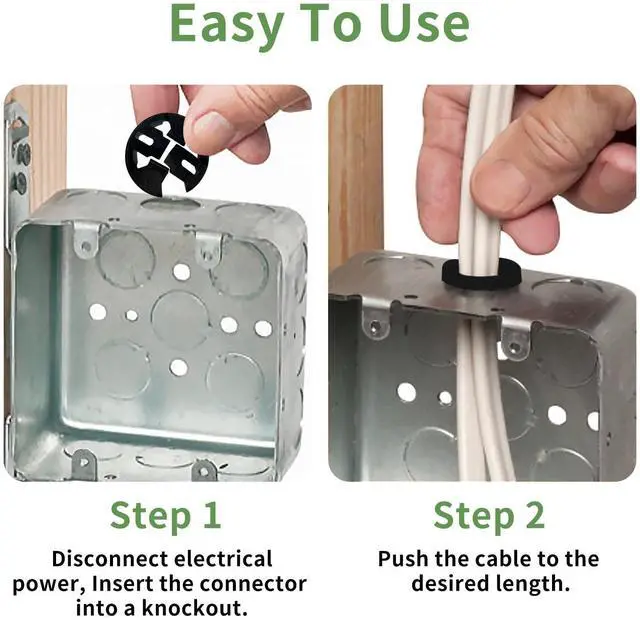 Alt view image 5 of 5 - Arborix Electrical Box Knockout Plugs Junction Box Adapter Clap Connectors Non-metallic Push In Cable Connectors Snap In Conduits Fittings Plastic Knockout Trade Sizes 1 Inch 40 Pcs Black