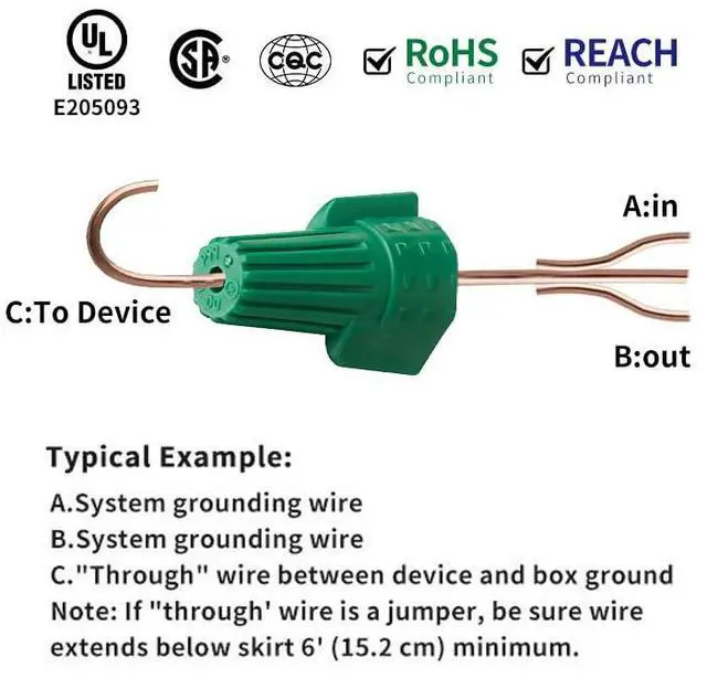 Alt view image 3 of 5 - Green Wire Connectors Nuts with Hole, Arborix 160 PCs Winged Green Wire Connectors Nuts Cable Grounding Connectors Electrical Cap UL Listed Easy-Twist 14-10 AWG