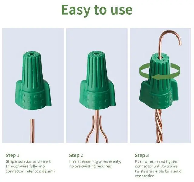 Alt view image 4 of 5 - Green Wire Connectors Nuts with Hole, Arborix 160 PCs Winged Green Wire Connectors Nuts Cable Grounding Connectors Electrical Cap UL Listed Easy-Twist 14-10 AWG