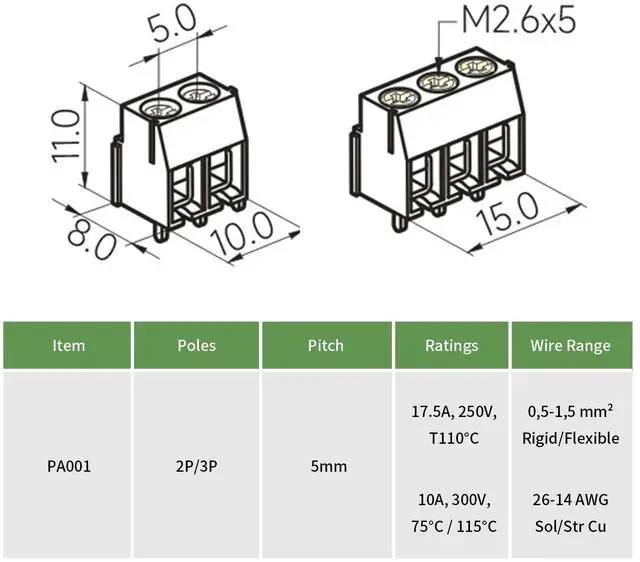 Alt view image 2 of 6 - Arborix Screw Terminal Block PCB Connectors Circuit Board Connectors Mount Screw Terminal Assortment Kit 90 pcs UL Listed for Breadboard Terminal and Audino 0.5 mm 2 Pin 3 Pin Green