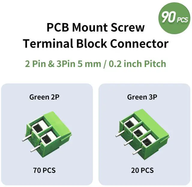 Alt view image 4 of 6 - Arborix Screw Terminal Block PCB Connectors Circuit Board Connectors Mount Screw Terminal Assortment Kit 90 pcs UL Listed for Breadboard Terminal and Audino 0.5 mm 2 Pin 3 Pin Green