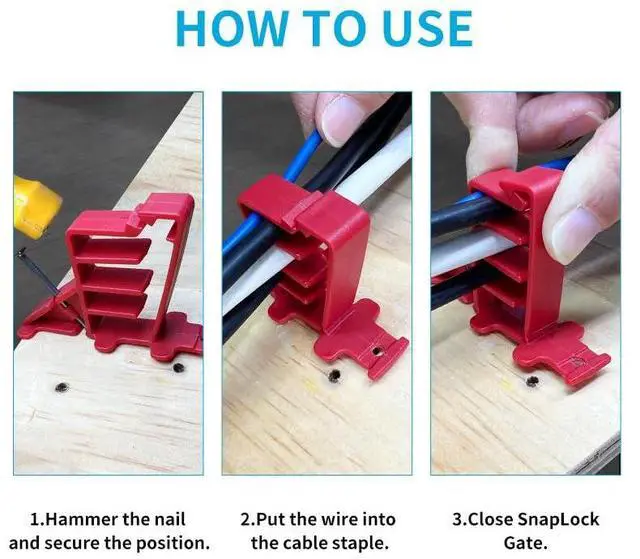 Alt view image 2 of 7 - Arborix Wire Staples Electric Insulated Cable Ethernet Staples 50 Pcs Heavy-Duty Cable Stacker 15/16 in. Multi Wall Clip Cord Tacks for Wires On Wall