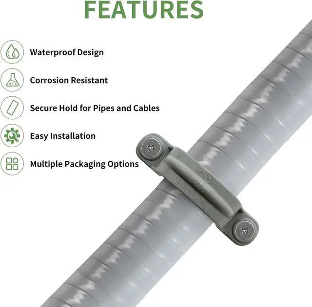 Alt view image 4 of 5 - Arborix PVC Pipe Strap Conduit Clamp 3/4 Inch Plastic Pipe Clamp Pipe Mounting Bracket with 2 Holes for PVC Pipes, Conduit, and Cables, Gray, 40 PCs