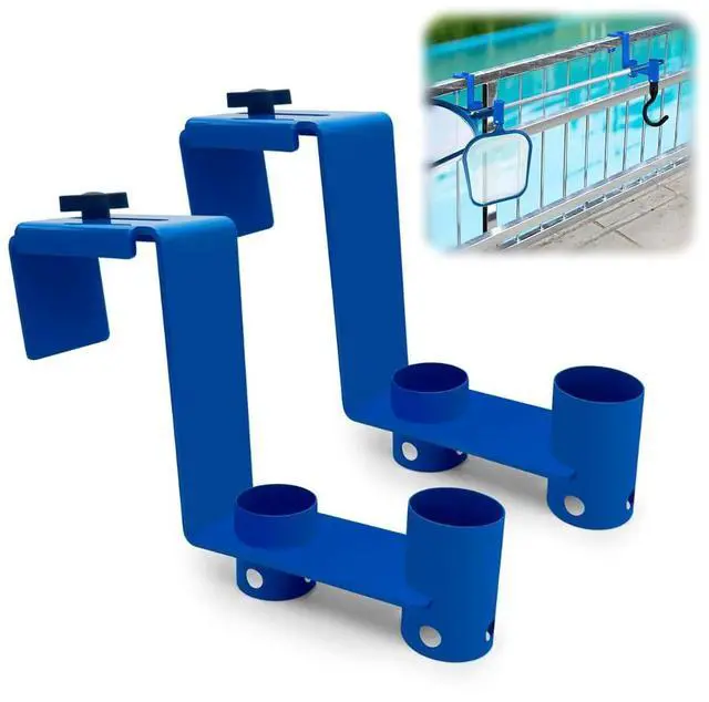 Main image of Pool Equipment Hooks, Pool Tool Hanger Adjustable Pool Fence Hook 2 PCs Waterproof Use for Pool Cleaning Tools Pool Fence Equipment Hooks for Poles Brush Swimming Accessories Blue
