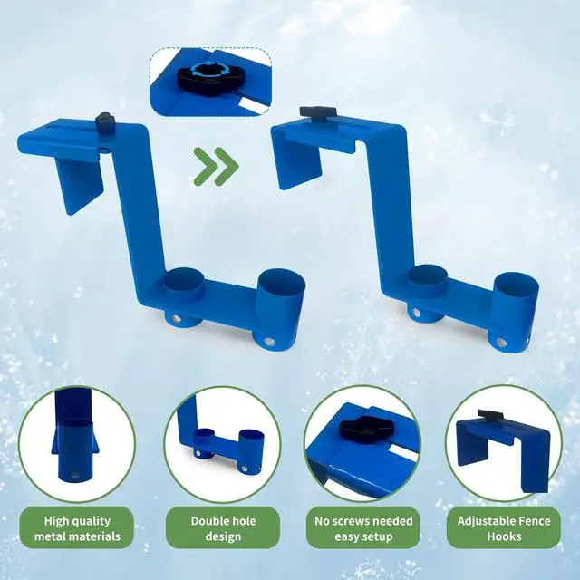Alt view image 4 of 5 - Pool Equipment Hooks, Pool Tool Hanger Adjustable Pool Fence Hook 2 PCs Waterproof Use for Pool Cleaning Tools Pool Fence Equipment Hooks for Poles Brush Swimming Accessories Blue