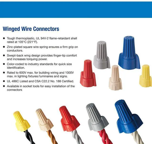 Alt view image 2 of 6 - Arborix Winged Wire Connectors Nuts Easy-Twist 60 PCs, UL Listed Assorted Wire Cap Electrical Connectors Ground Wire connectors Screw Cap Electrical Connectors Kit for Connect Electrical Wiring