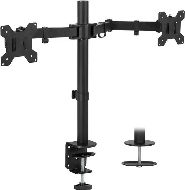 Main image of Dual Monitor Mount | Double Monitor Desk Stand | Two Heavy Duty Full Motion Adjustable Arms Fit 2 Computer Screens 17 19 20 21 22 24 27 Inch | VESA 75 100 | C-Clamp and Grommet Base