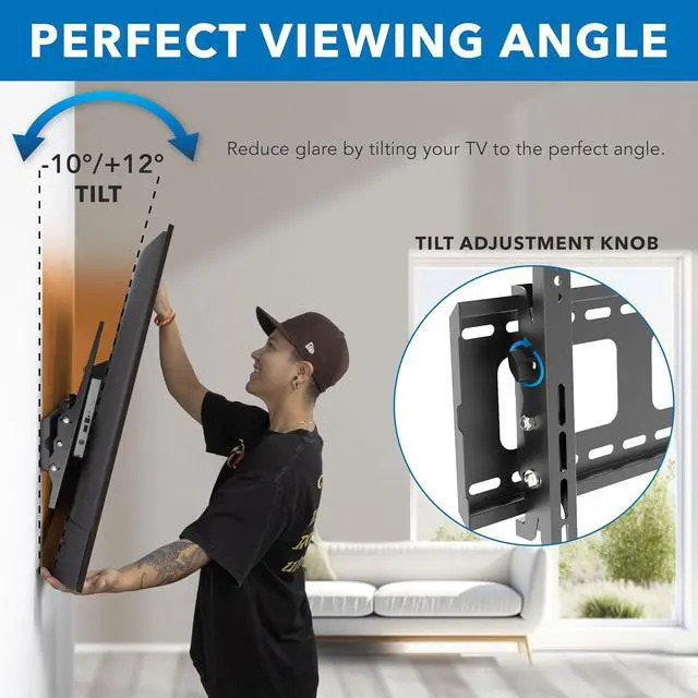 Alt view image 5 of 7 - Heavy-Duty Tilting TV Wall Mount for 43-90 Inch TVs, Low Profile Bracket Supports 220 lbs, Max VESA 800x600 mm, Fits 16/24 Studs, Adjustable Tilt to Reduce Glare